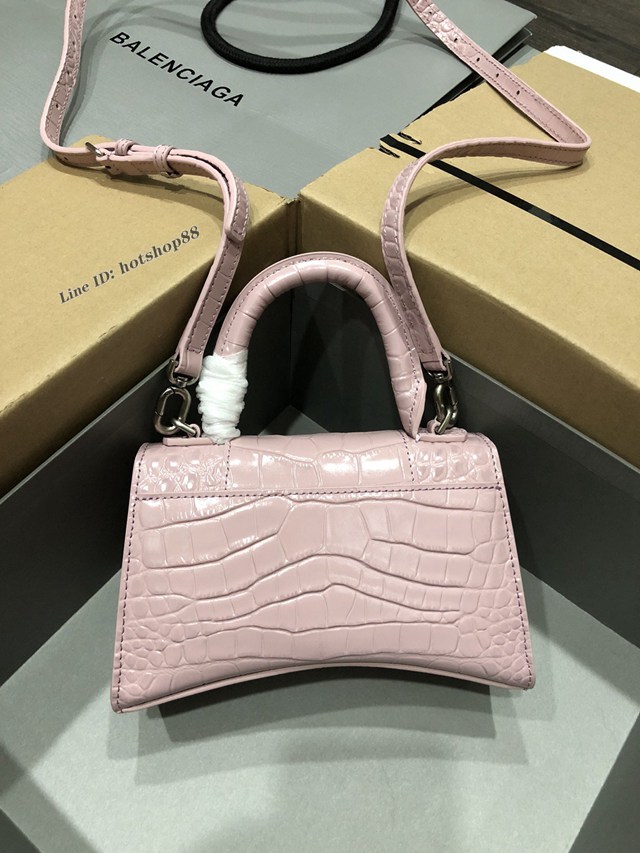 Balenciaga專櫃爆款小號手提女包 巴黎世家鱷魚胭脂粉銀扣Hourglass沙漏包 fyj1633